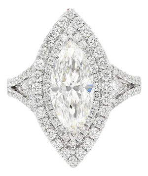Gia Certified 2.38 Carat Marquis-Cut H/Si1 Diamond Halo Engagement Ring, Size 6.5