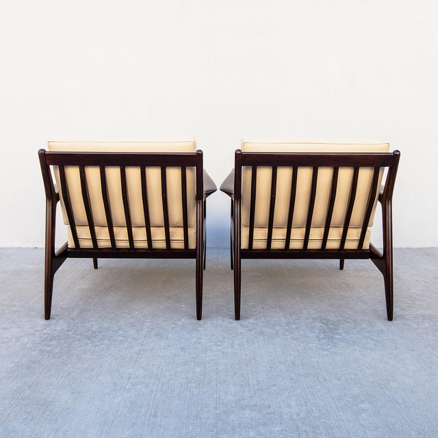 1960s Restored Ib Kofod-Larsen for Selig Danish Modern Sculptural "Blade" Lounge Chairs in Leather For Sale - Image 12 of 18
