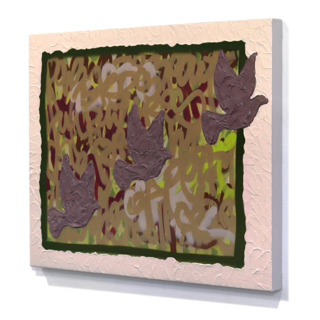 Doves Flying for Peace - Abstract Textural Layered Graffiti Mixed Media Painting Original Artwork by Amber Goldhammer For Sale In Los Angeles - Image 6 of 9
