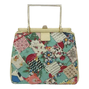 Vintage Judith Leiber Patchwork Quilt Cotton Swarovski Crystal Clutch