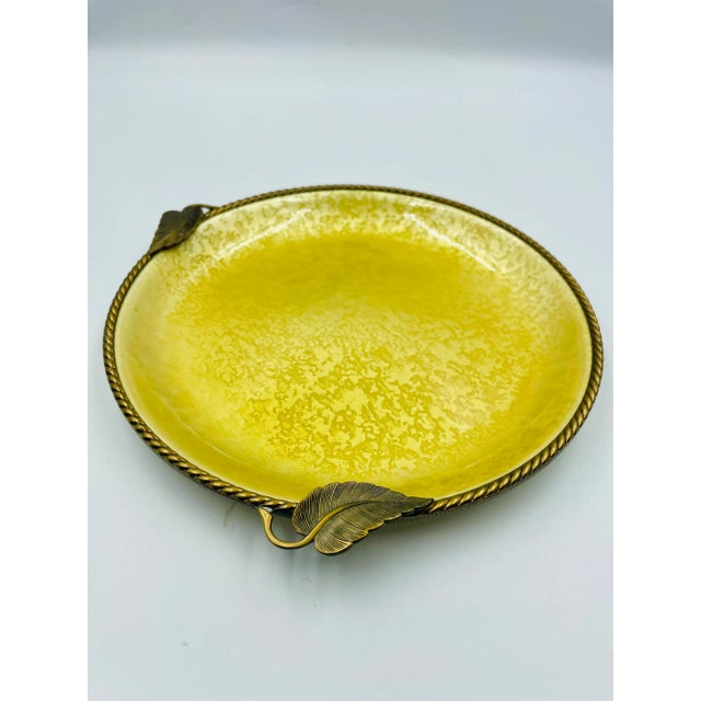 Modern 1950s Evans Handsome Gold Tone & Canary-Enamel Dresser Leaf Tray For Sale - Image 3 of 10