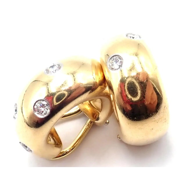 Tiffany and Co. Mid 20th Century Tiffany & Co. Etoile Diamond Yellow Gold and Platinum Hoop Earrings, Pair For Sale - Image 4 of 11