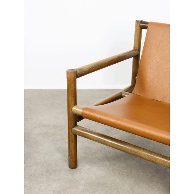 Mid-Century Modern Scandinavian Armchair in Wood and Brown Leatherette, 1960s For Sale - Image 3 of 18
