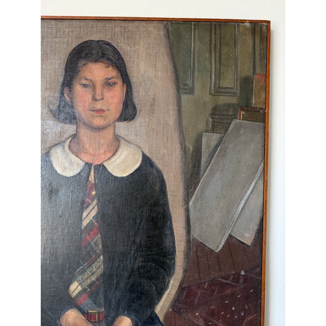 Vintage Bena Frank Mayer (American, 1900–1994) Young Girl Portrait Oil on Canvas Painting, Framed For Sale - Image 4 of 12