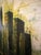 Vintage Lee Reynolds Cityscape Painting Mid Century Modern | Abstract Yellow Green Impasto Oil Canvas MCM Wall Art | Vanguard Studios Signed For Sale In Sacramento - Image 6 of 9