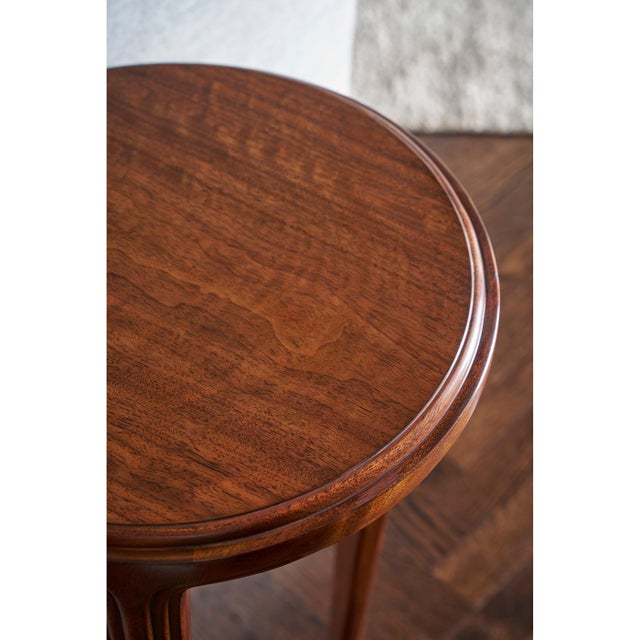 Pair of Contemporary Walnut Art Deco Style Round Accent Tables For Sale - Image 4 of 7
