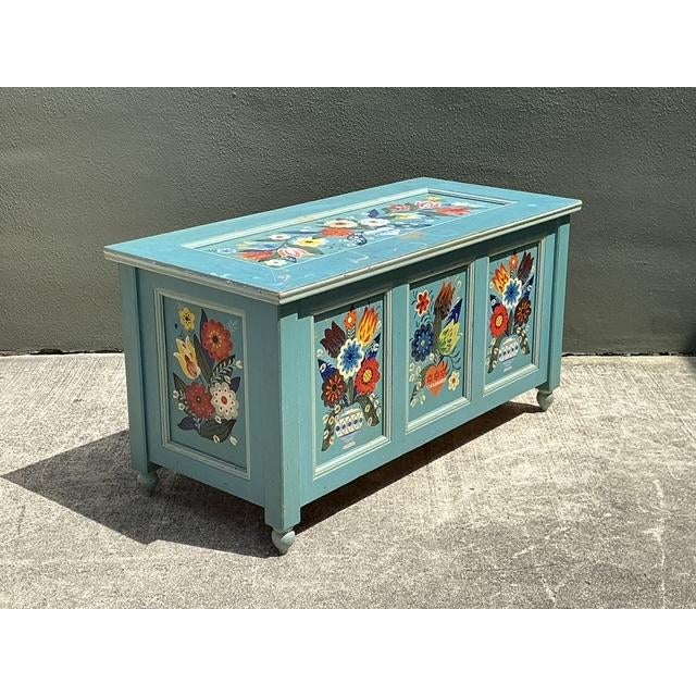 Mid-Century Modern Vintage Hand Painted Blanket Trunk For Sale - Image 3 of 12