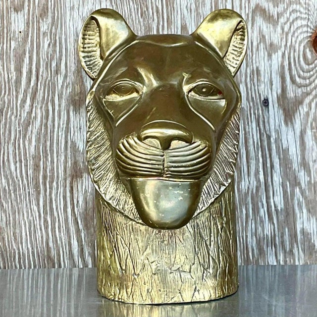 Vintage Chapman Brass Lioness Head Sculpture For Sale - Image 14 of 16