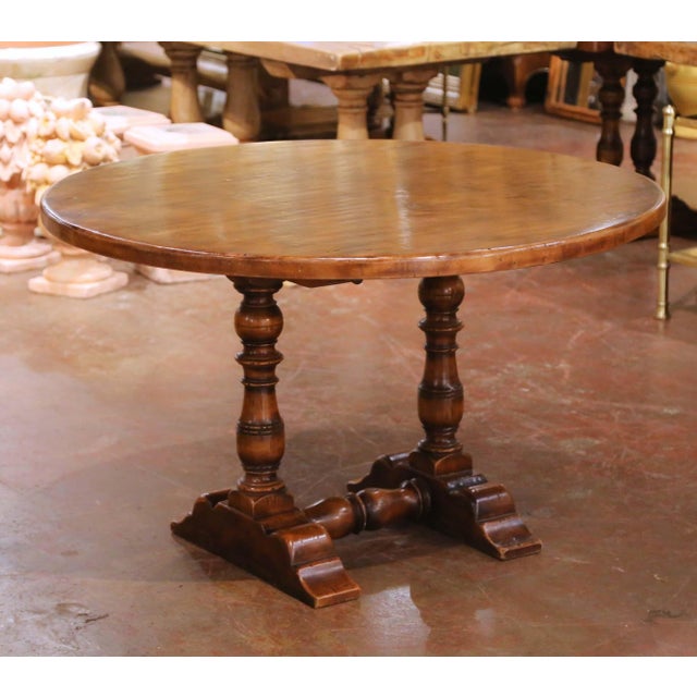 Mid 20th Century Mid-Century French Louis XIII Style Walnut Round Dining Table For Sale - Image 5 of 7