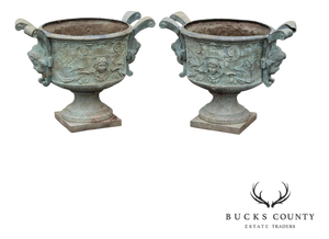 Antique Pair of Lead Alloy Outdoor Garden Urns