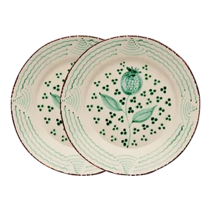 Casa Nuno Green and White Dinner Plates, Pomegranate/Waves, Set of 2
