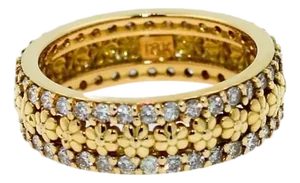 Diamond Flower Nature Floral Flora Prong Set Eternity Wedding Band 18 Karat, Size 5.5