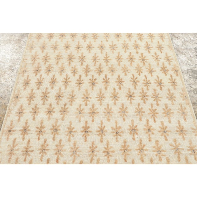 Contemporary Contemporary Block Print Beige Natural Silk Runner by Rug & Kilim, India For Sale - Image 3 of 9