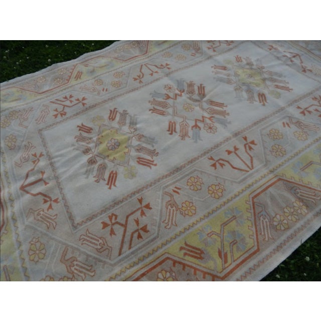 1970s Vintage Hand-Knotted Orange Low Pile Wool Oushak Rug 6′5″ × 9′5″ For Sale - Image 5 of 10