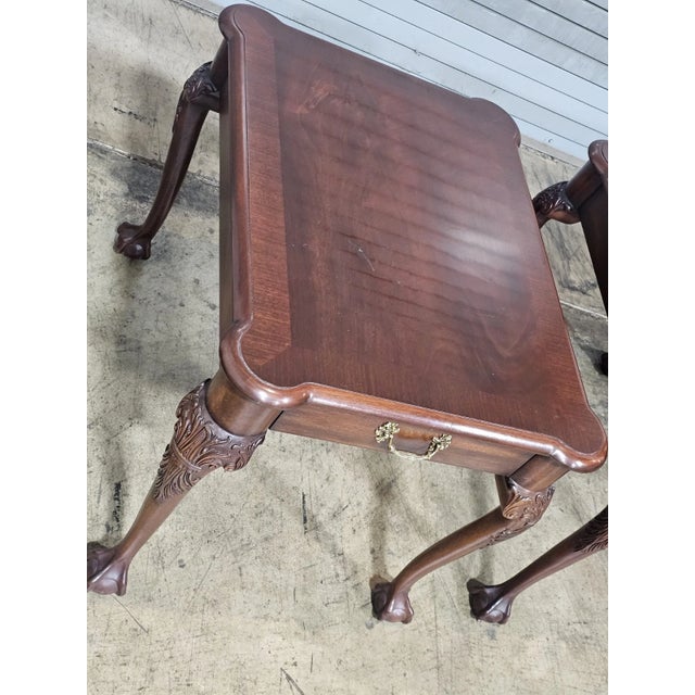 Pair Henkel Harris Chippendale Style Mahogany Claw & Ball Side Tables End Table For Sale In Cleveland - Image 6 of 14
