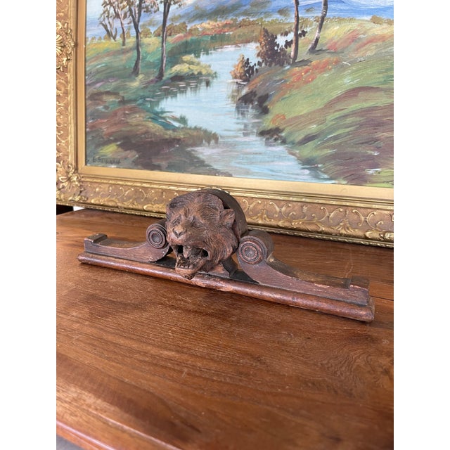 Early 20th Century Antique Hand-Carved Wooden Architectural Fragment With Lion Head Motif For Sale - Image 5 of 9