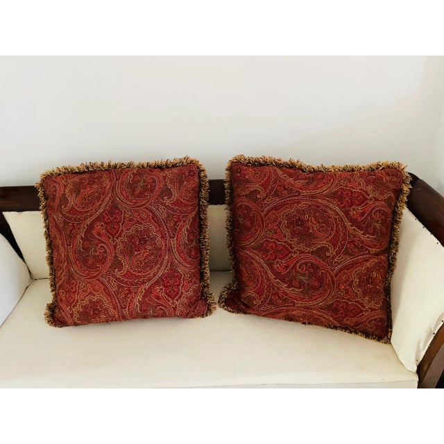Large 23” by 23” full , heavy and soft pair of paisley pillows with fringes. Duck feather and down inserts. Great condition.