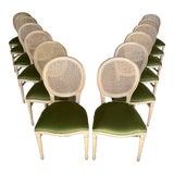 Image of Louis XVI Medallion Cane Back Dining Chairs, Reupholstered - Set of 12 For Sale