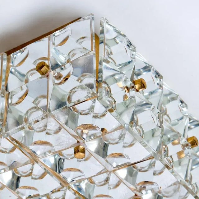 Square Crystal Glass and Brass Flush Mount from Kinkeldey, Germany, 1970s For Sale - Image 3 of 13