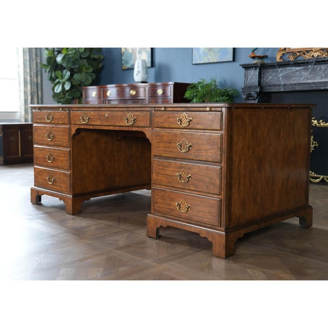 Traditional Vintage Baker Walnut Executive Desk For Sale - Image 3 of 17