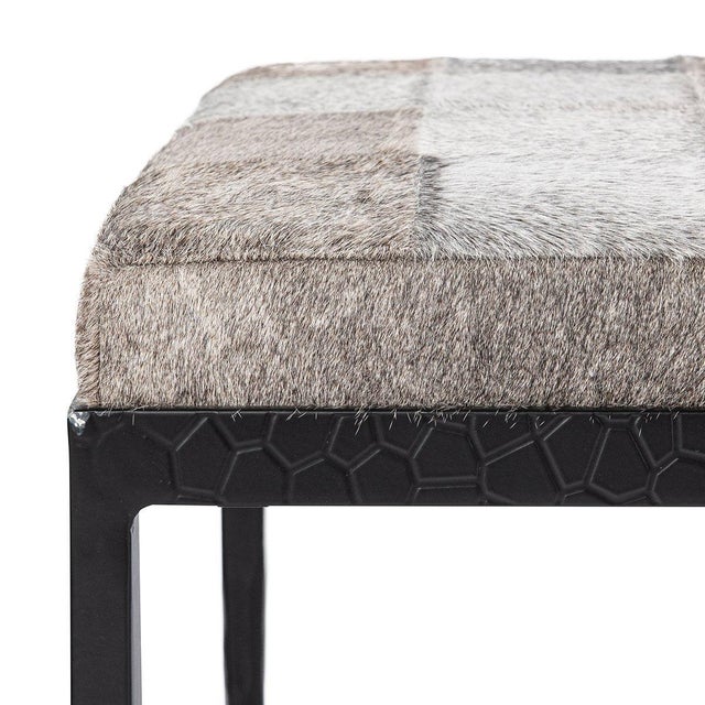 2020s Farmhouse Modern Grey Hide Patchwork Bench For Sale - Image 5 of 6