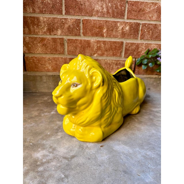 Ceramic Vintage MCM 1960s Yellow Porcelain Lion Planter For Sale - Image 7 of 9