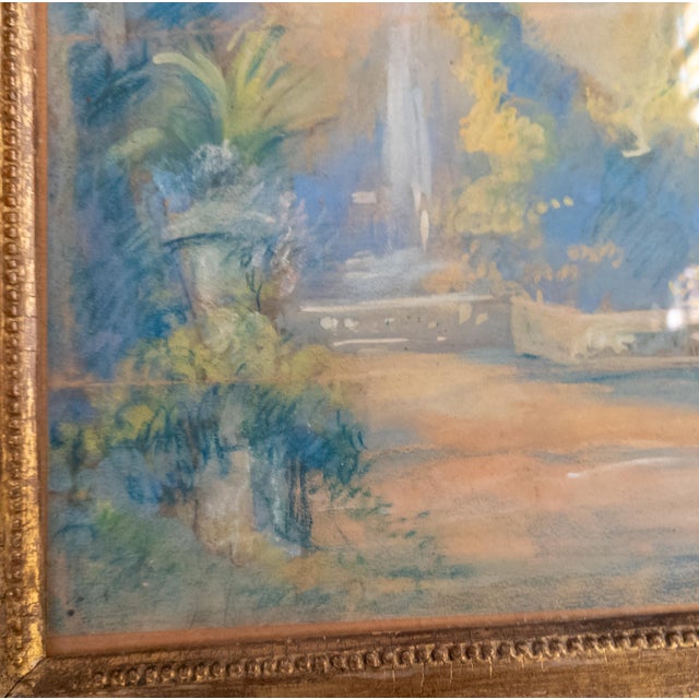 19th Century French Impressionist Oil Pastel Study of a Garden in Giltwood Frame For Sale - Image 9 of 15