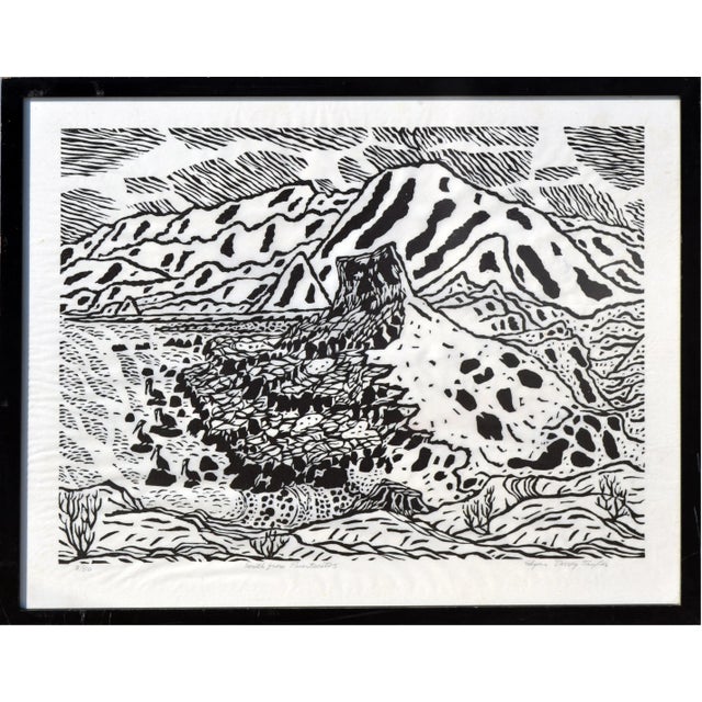 Paper 1963 Abstracted Woodcut Landscape of Baja California by Edgar Dorsey Taylor Print For Sale - Image 7 of 7