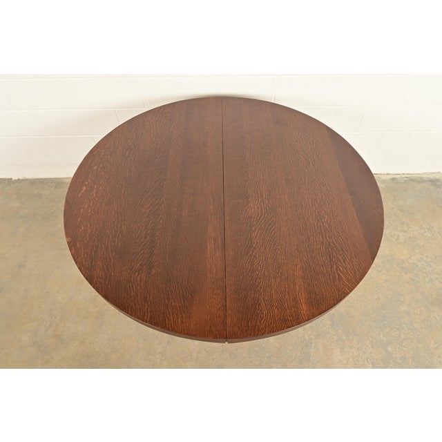 Early 20th Century Gustav Stickley Style Antique Mission Oak Arts & Crafts Pedestal Extension Dining Table, Newly Refinished For Sale - Image 5 of 12