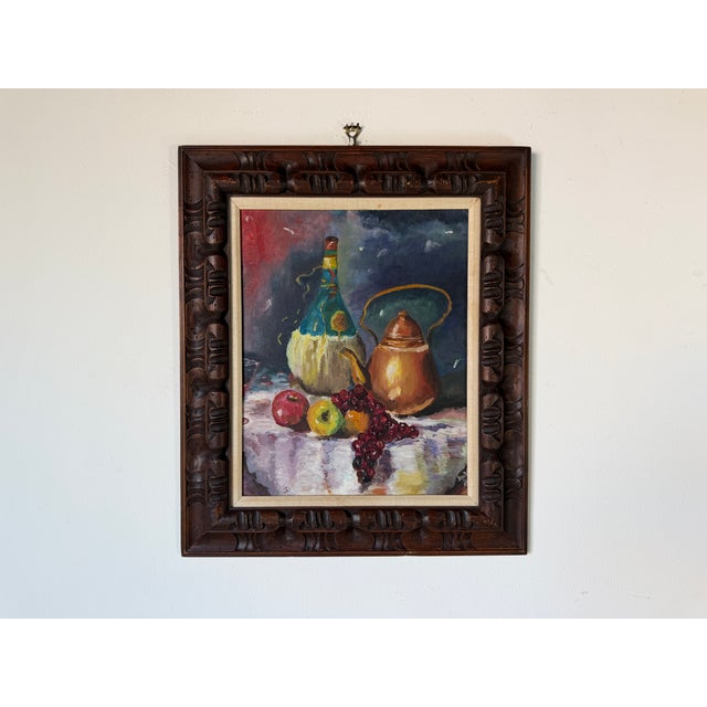 1960's Mid-Century Wine & Fruits Oil Painting on Masonite Board – Framed For Sale In Miami - Image 6 of 15