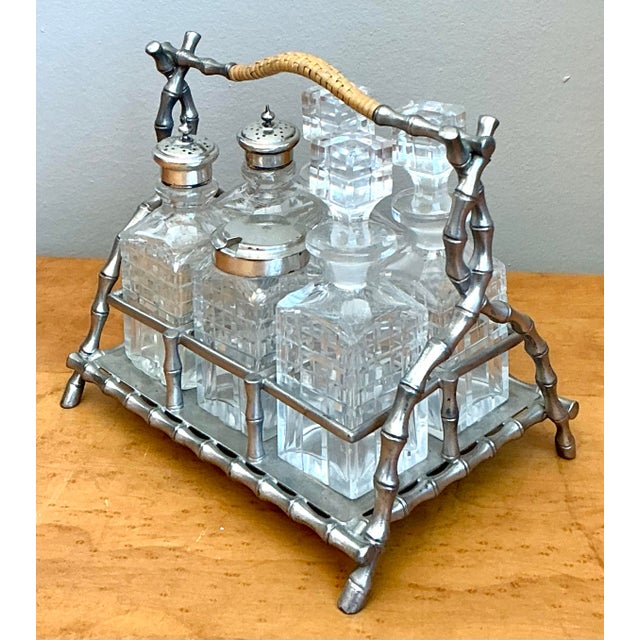 Vintage 19th Century Sheffield Bamboo Plate Cruet Set of 7 For Sale - Image 11 of 12