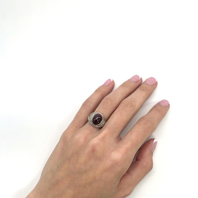 Mid 20th Century 14k Yellow Gold Cocktail Ring With a 9.0ct Ruby and Diamond Accents, Size 5.25 For Sale In Phoenix - Image 6 of 6