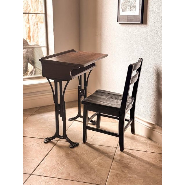 Black Antique Chandler Child’s School Desk With Cast Iron Base For Sale - Image 8 of 16