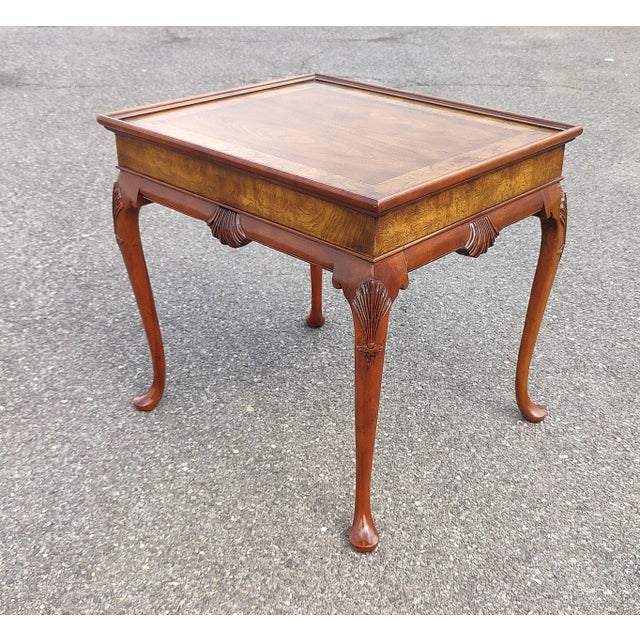 Queen Anne Baker Furniture Burled Walnut Queen Anne Tea Table For Sale - Image 3 of 10