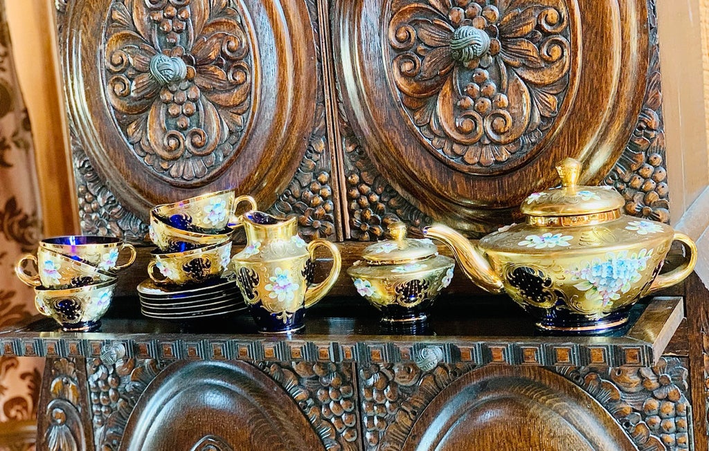 Vintage Egermann Bohemian/Czech Crystal Tea Set in Cobalt Blue