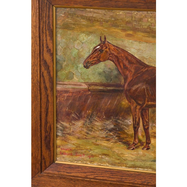 1910s William Wasdell Trickett (1866–1939) “Balaam” 1913 Fine British Sporting Art Oil Painting – Equestrian Portrait of a Chestnut Horse in a Stable For Sale - Image 5 of 9