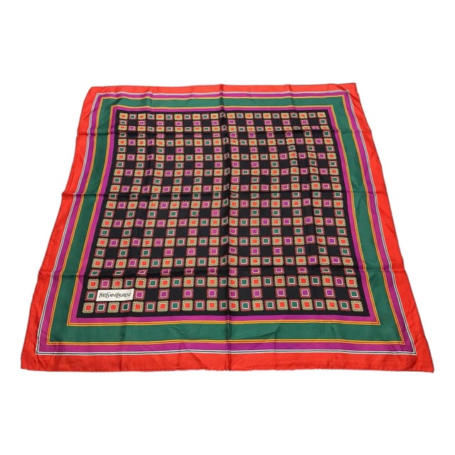 An Elegant 1990s Vibrant Geometric Print Silk Scarf by Yves Saint Laurent For Sale