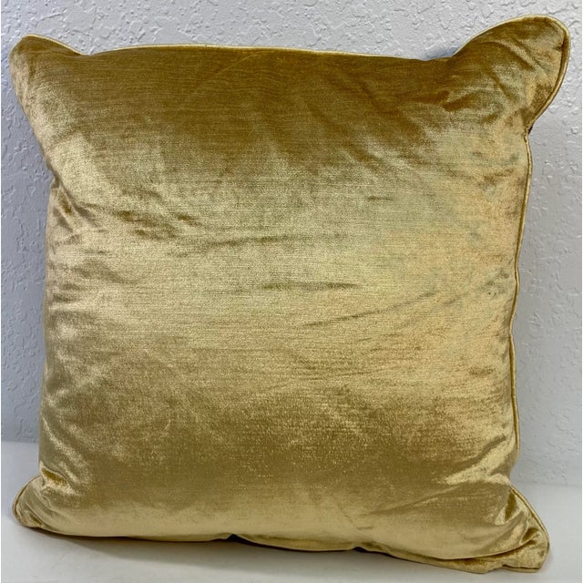 Tan Square Pillow With Purple and White Embroidered Floral Pattern, Made in U K For Sale - Image 8 of 10