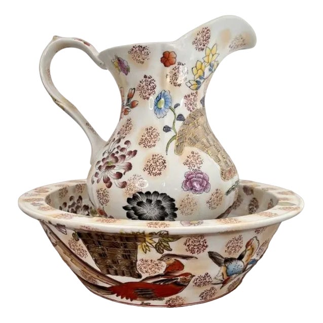 Antique Edwardian Jug and Bowl Set, 1900, Set of 2 For Sale