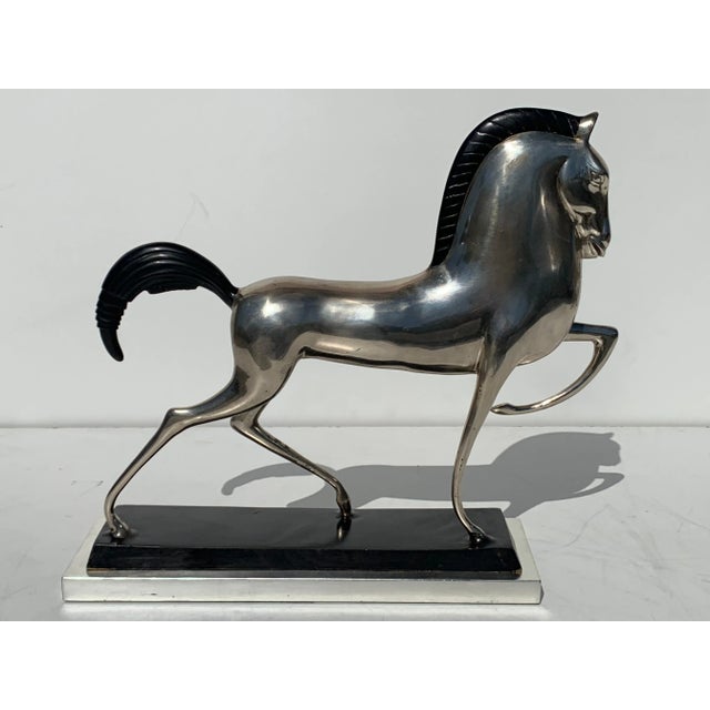 Art Deco Style Silvered Brass Etruscan Horse Sculpture For Sale - Image 10 of 13