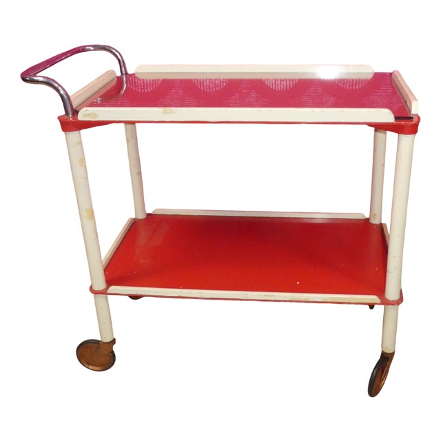 Vintage Bar Cart Tea Cart Red-White Dinette, 1970s For Sale