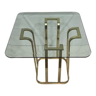 Mid 20th Century Tulip Side Table W/ Brass-Plated Metal Topped W/ Square Beveled Glass For Sale