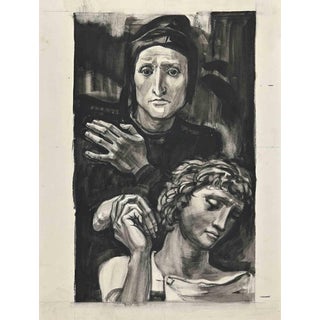 Albert Decaris, The Compassion, Mid-20th Century, Watercolor and Ink Drawing For Sale