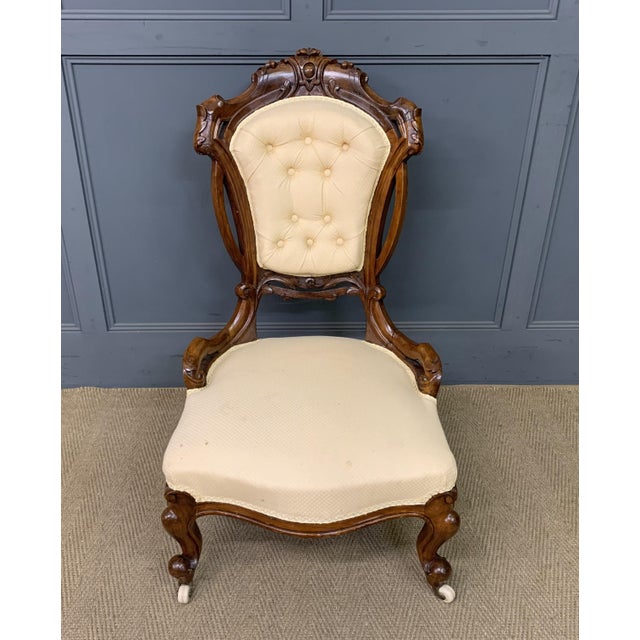 Victorian Walnut Upholstered Salon Chair, 1870 For Sale - Image 14 of 14