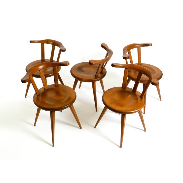 Mid-Century Wood Sprouted Low Back Chairs, 1950s, Set of 5 For Sale - Image 17 of 18