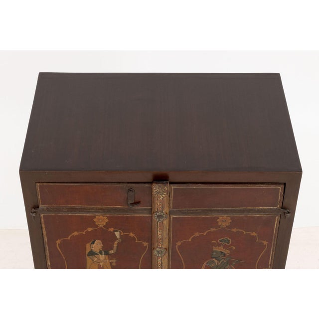 Wood Indian Paint-Decorated Two-Door Cabinet For Sale - Image 7 of 9