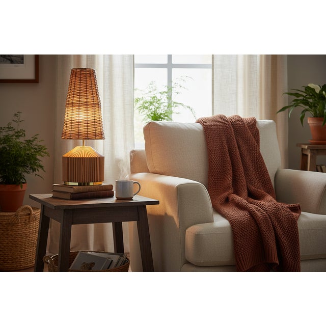 2020s Pencil Reed Rattan 'Lumina' Table Lamp For Sale - Image 5 of 8