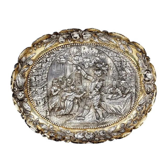 Silver Decorative Dish with Scene of a Knights Court, 19th Century For Sale - Image 5 of 5