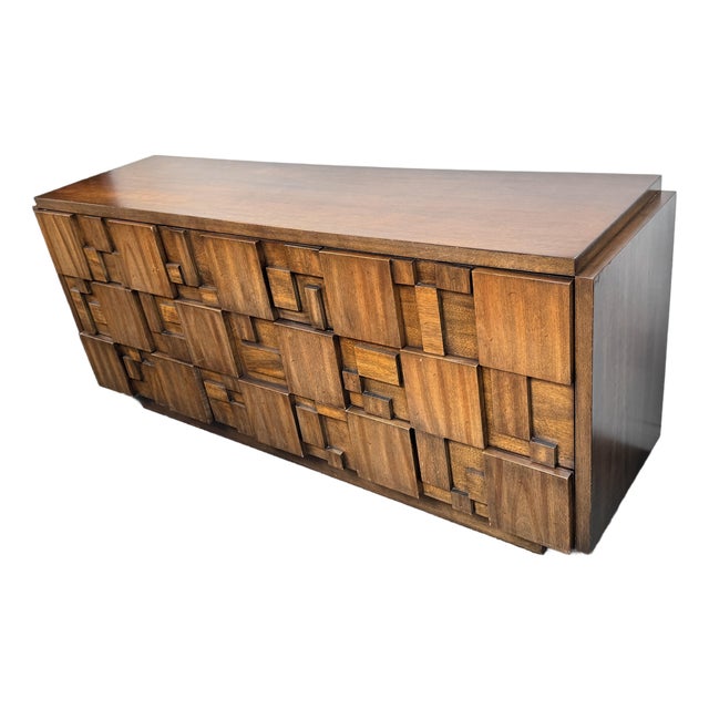 Lane Furniture Staccato Brutalist Lowboy Dresser, Circa 1970's For Sale