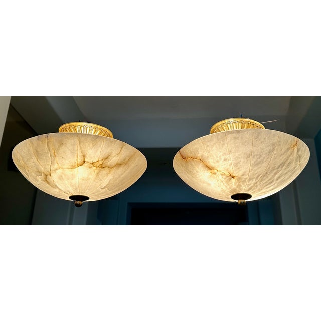 1980s French Directoire Style Incised Star Alabaster Flush Mounts - Pair For Sale - Image 17 of 18